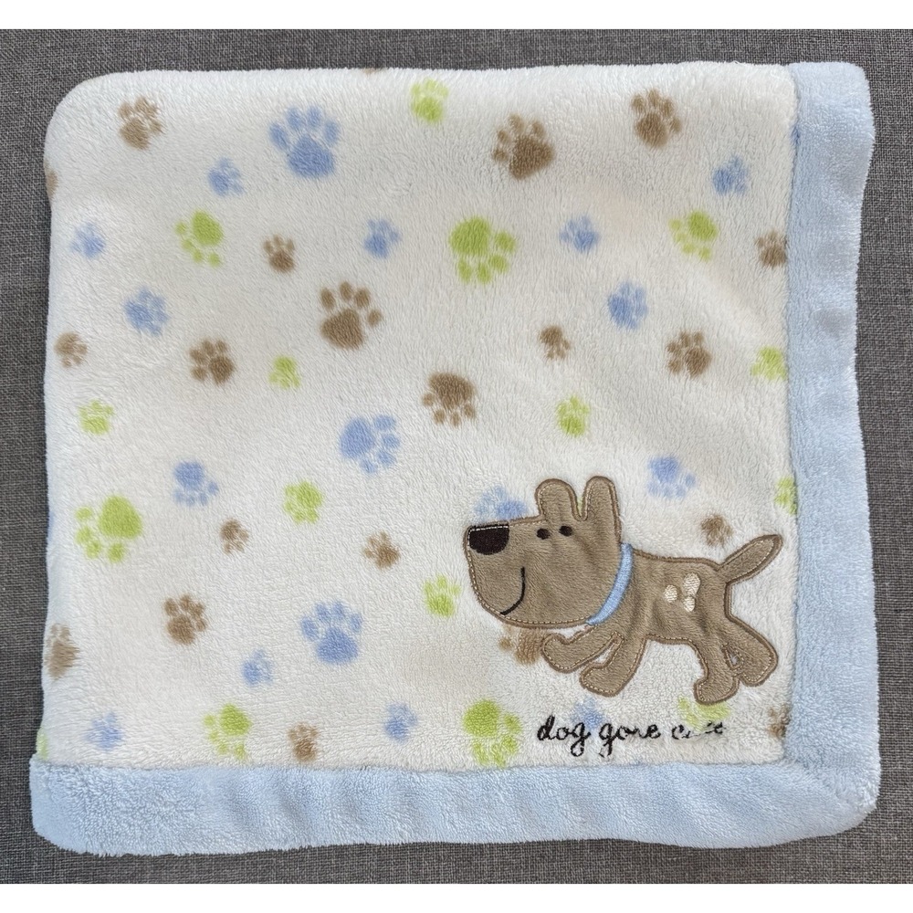 Carter's Baby Blanket Dog Gone Cute Paw Print Blue Security Lovey Plush 28x38